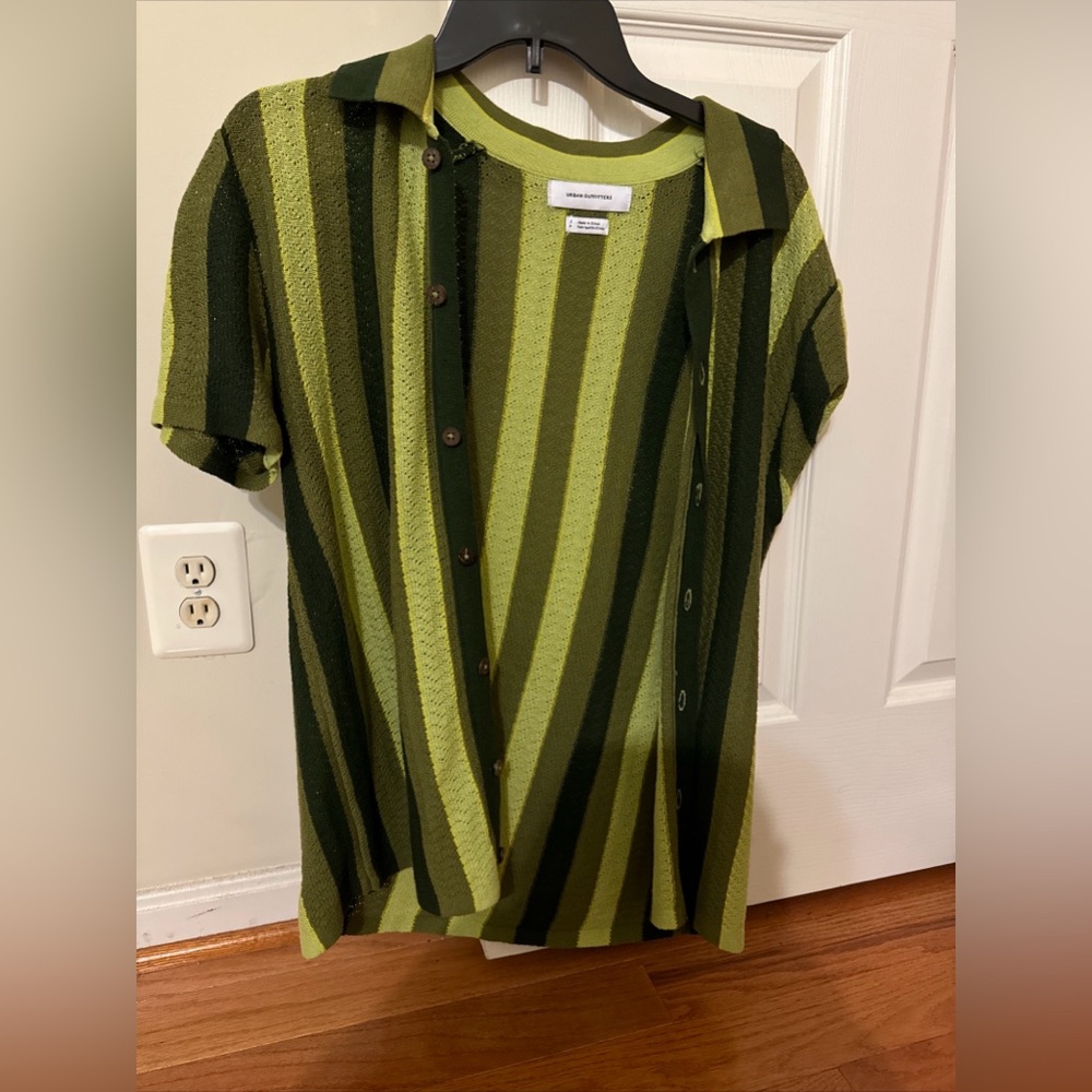 Urban outfitters men knit button up size S vertical green stripe